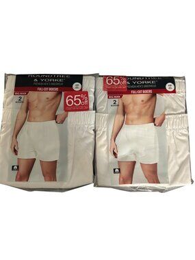 Roundtree & Yorke Men Full-Cut Boxers 2-Pack Big Man 48 100% Combed Cotton White